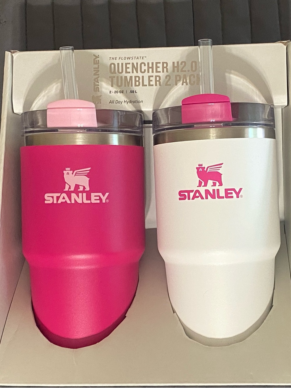 Stanley 2-Pack Quencher H2.0 Tumblers - Hot Pink & White
